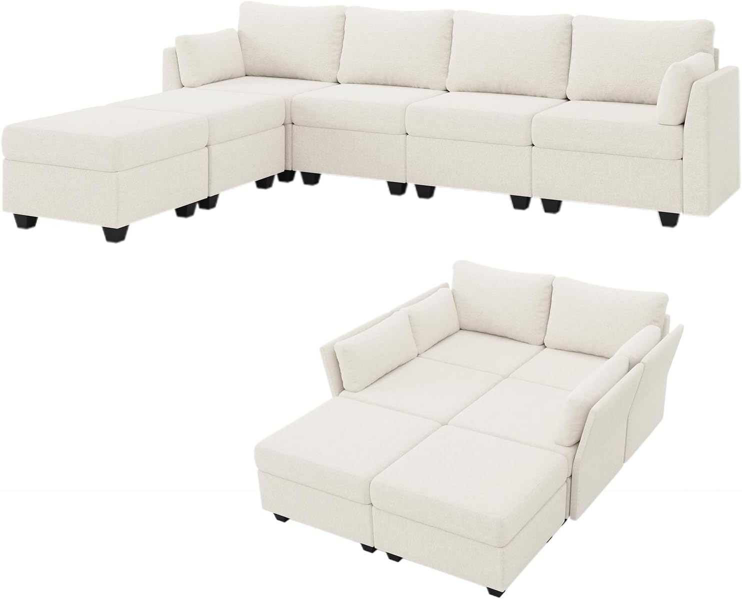 114.17' Modular Sectional Sofa, 6 Seat Sectional Couches with Storage, Memory Foam, Convertible Modular Couch for Living Room, U Shaped Comfy Modular Sofa with Chaise, Beige