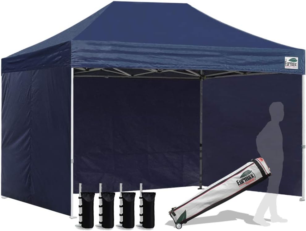 Eurmax USA 8x12 Pop Up Canopy Tent,Commercial Tent with Patented No-Tip Rolling Bag,4 Zippered Removable Walls,UV & Water Resistant Canopy Top,Heavy Duty Outdoor Gazebo,Instant Shelter(Navy Blue)