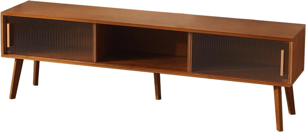 Baveke Bamboo TV Stand Entertainment Center tv Console, Mid-Century Modern Television Stand for 55-65 inch TVs, Wood TV Stand with Storage, Tv Stands for Living Room, Bedroom and Home Decor, Brown