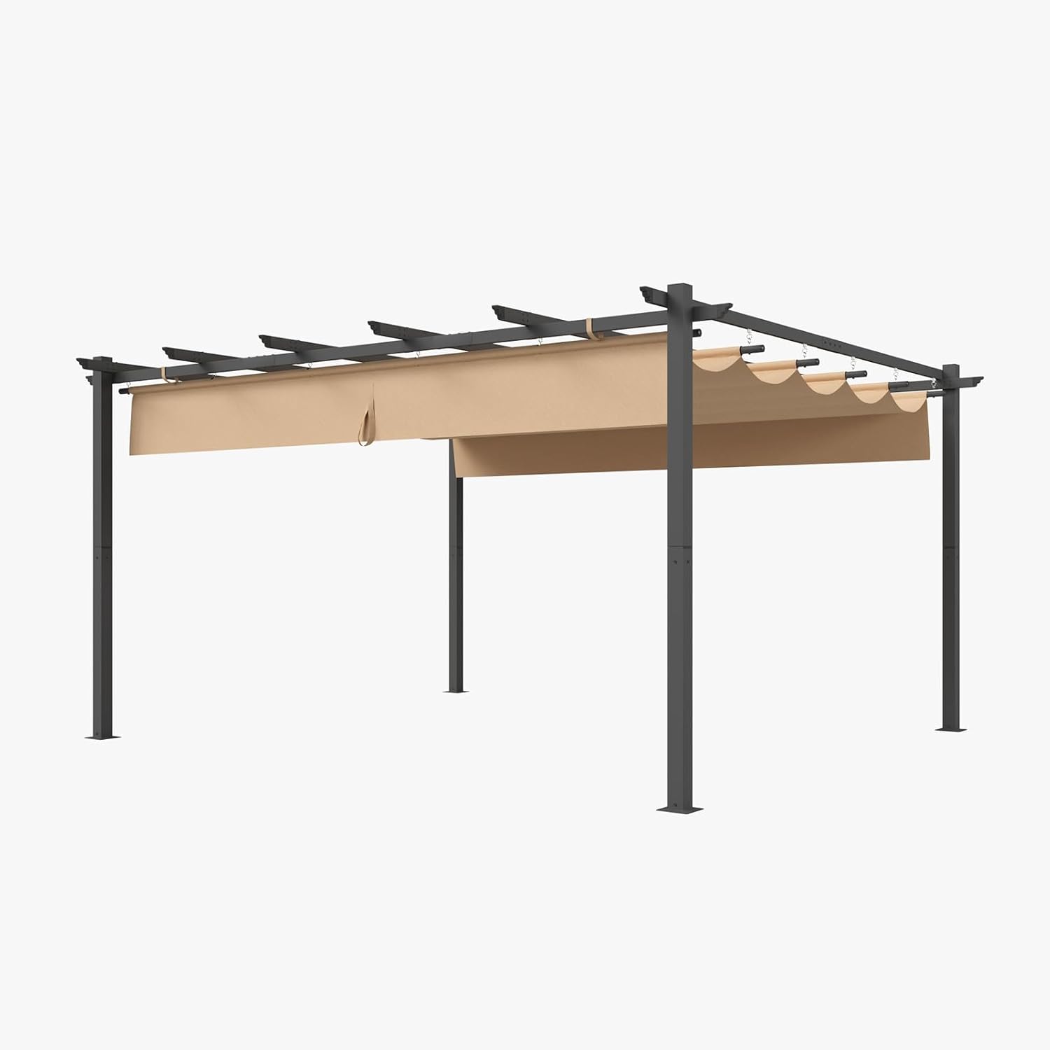 Spacious 12' x 14' Hardtop Pergola with Adjustable Roof – Durable Metal Frame with Brown Shade Canopy for Patio, Garden & Backyard