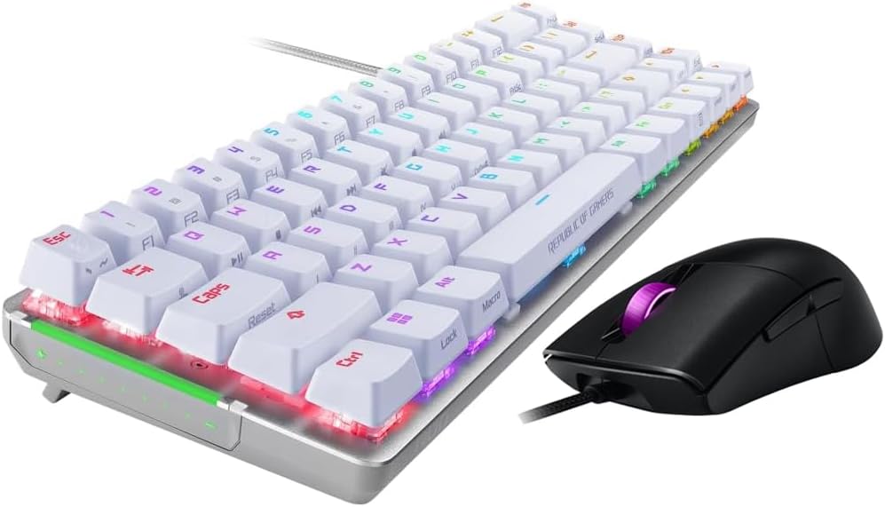 ASUS ROG Falchion Ace 65% Compact Gaming Keyboard, Bundle with ROG Keris Mouse, NXRD Mechanical switches, Per-Key RGB LEDs, Better Typing Experience, White Color