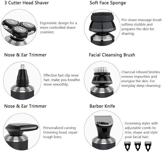 Electric Razor for Men, 6 in 1 Men Grooming Kit Wet Dry Electric Shaver Beard Nose Hair Trimmer Electric Razor Rechargeable Bald Head Shaving Machine