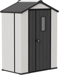 COOS BAY 5x3 Outdoor Storage Shed with Floor, Lockable Doors, All-Weather Resin Garden Tool Shed, White/Gray