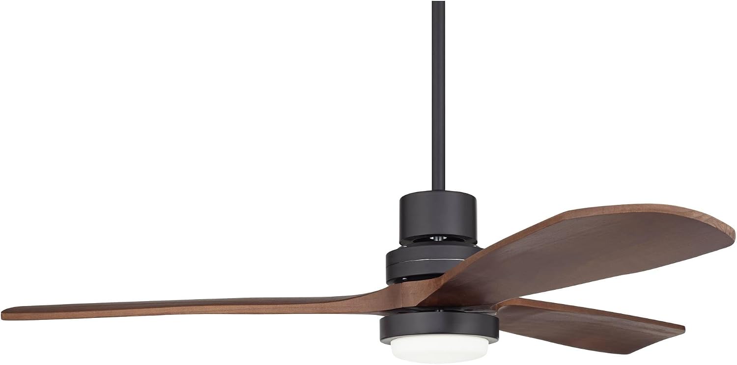 Casa Vieja 52' Delta-Wing DC Modern Industrial Outdoor Ceiling Fan with LED Light Remote Control Matte Black Dark Walnut Damp Rated for Cottage Core Patio Exterior House Home Porch Garage Barn