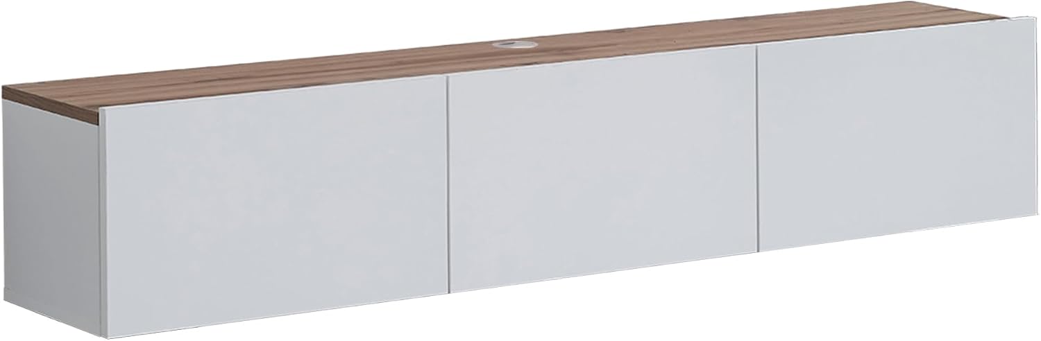 Floating TV Stand Glossy White for 65-80 Inch TV, 63' Wall Mounted TV Stand with Storage, White and Wood Floating Entertainment Center with Cable Management, Floating Media Console for Living Room