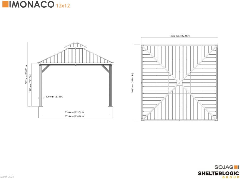 Sojag Outdoor 12' x 12' Monaco Hardtop Double Roof Gazebo Outdoor Sun Shelter, Champagne