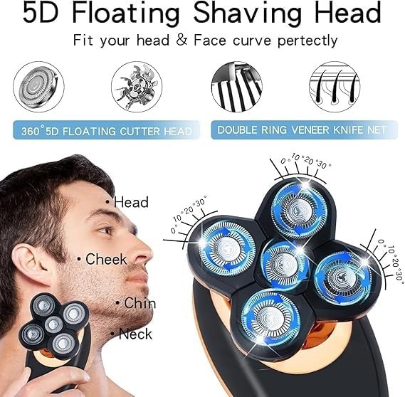 Electric Razor for Men, 5 in 1 Men's Electric Shaver Portable Beard Trimmer Hair Clipper USB Rechargeable Waterproof LCD Bald Razor