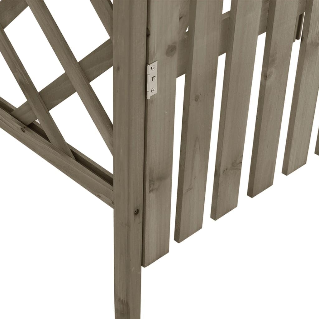vidaXL Gray Pergola with Gate, Sturdy Solid Firwood and Pine Wood Garden Arch, Weather-Resistant Outdoor Decorative Structure, Rustic Farmhouse Style, Easy Assembly, Measurements: 45.7'x15.7'x80.3'.