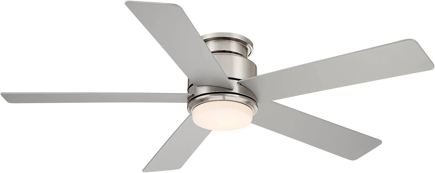 Casa Vieja 52' Grand Palm Modern Outdoor Hugger Ceiling Fan with Dimmable LED Light Remote Control Brushed Nickel White Opal Glass Damp Rated for Patio Exterior House Porch Gazebo Garage