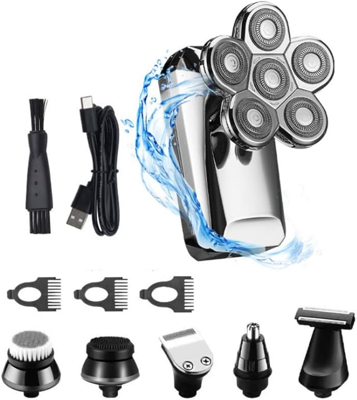 Head Shavers for Bald Men, Grooming kit 6in1 electric shaver for men beard hair trimmer facial body electric razor rechargeable bald head shaving machine (Color : Silver)