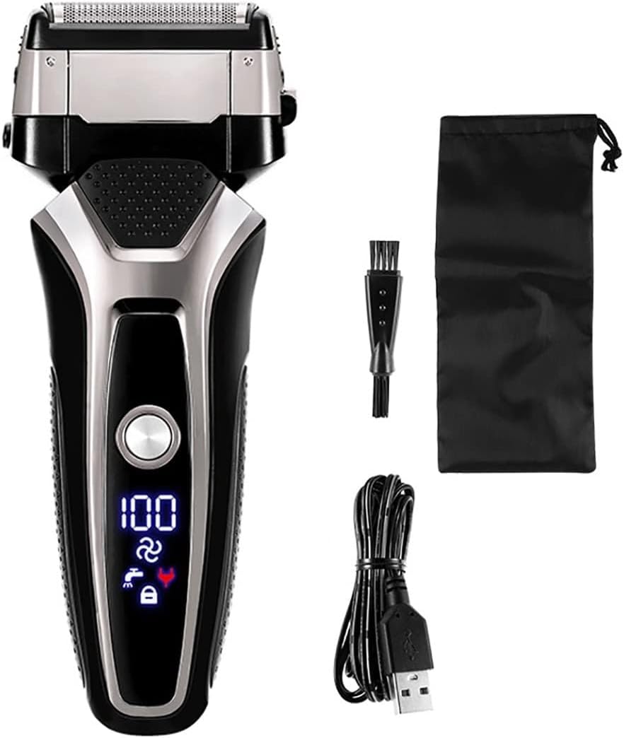 Men's Shaver, USB Rechargeable Electric Shaver Stainless Steel Shaving Machine for Men 3D Triple Floating Blade Razor Shaver Barber Electric (Color : Silver with Box)