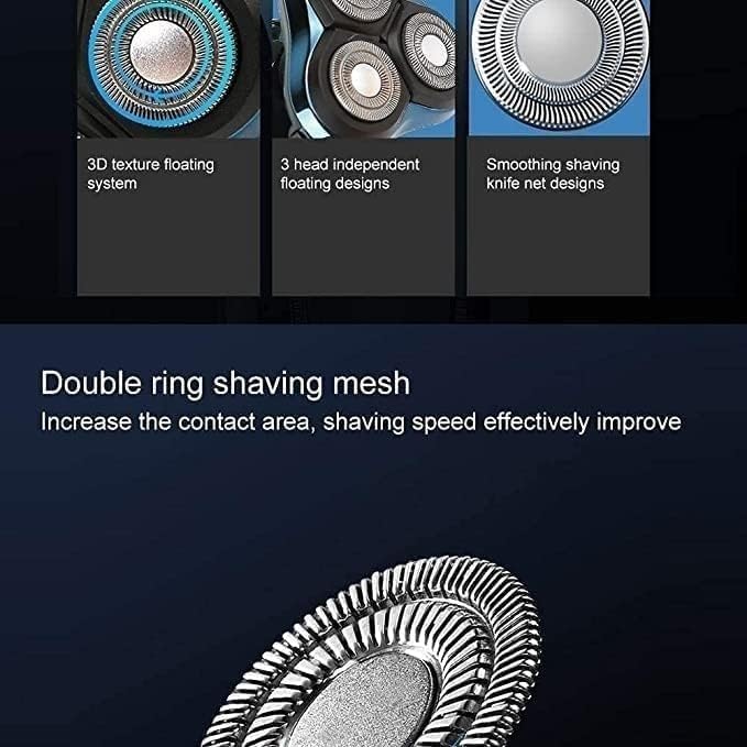 Heads Floating Shaving Hair Razor, USB Rechargeable Electric Shaver & Grooming Kit, Dry Wet Waterproof Cordless Rotary Shavers with Charging Indicator, for Bathroom, Travel