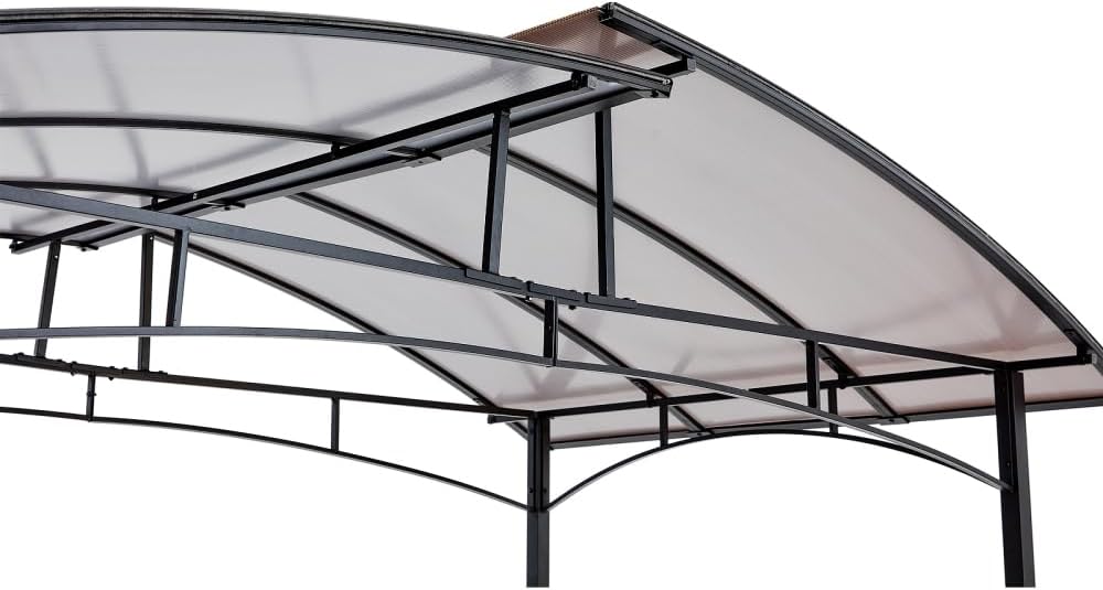 8x5FT Grill Gazebo, Black Steel Hardtop Outdoor Patio Canopy Part, BBQ Shelter with Side Shelves & Hanging Poles, UV-Protective Double-Tier Roof