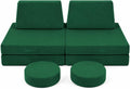 MeMoreCool Kids Play Couch, 8-Piece Modular Foam Sofa Fort Builder Set in Forest Green, Convertible Kids Couch with Washable Plush Cover for Playroom and Bedroom