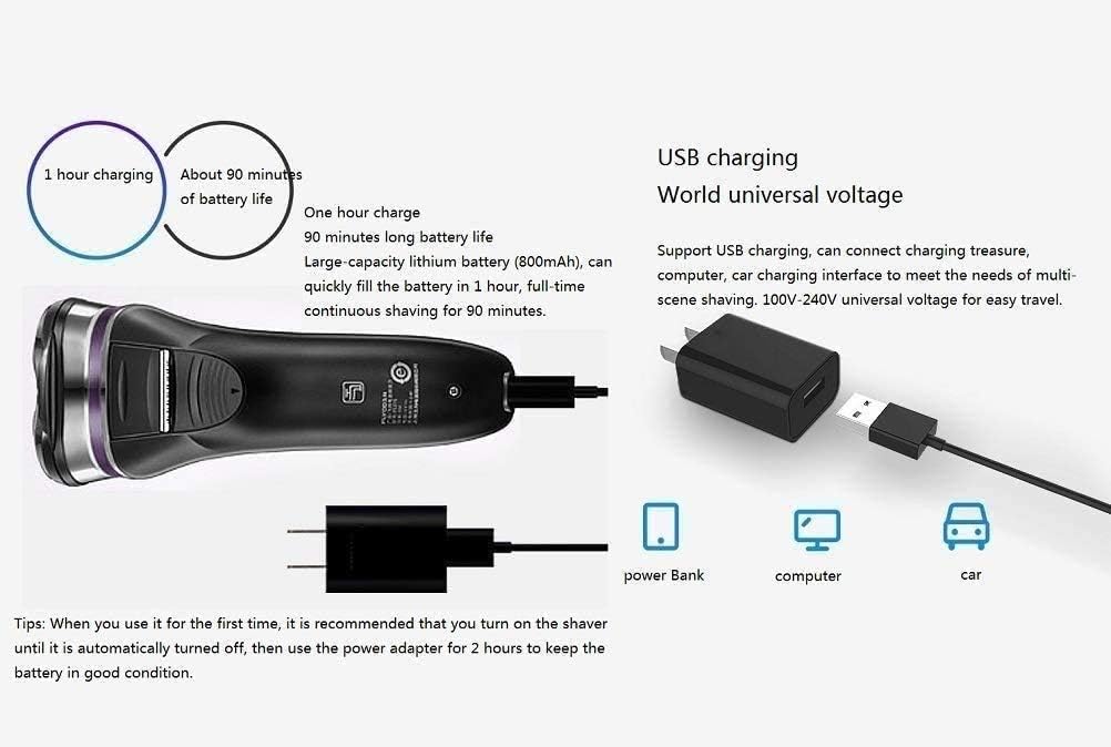 Electric Razor, Rechargeable Electric Shaver Waterproof Wet & Dry Rotary Shavers for Men Electric Shaving Razors with Pop-up Trimmer, LED Display