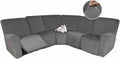 HDCAXKJ Reclining Sectional Couch Covers Velvet L Shaped Sectional Sofa Cover Washable Stretch Soft Corner Recliner Slipcover with Non-Slip Elastic Bottom (5 Seat Recliner Couch, Dark Gray)