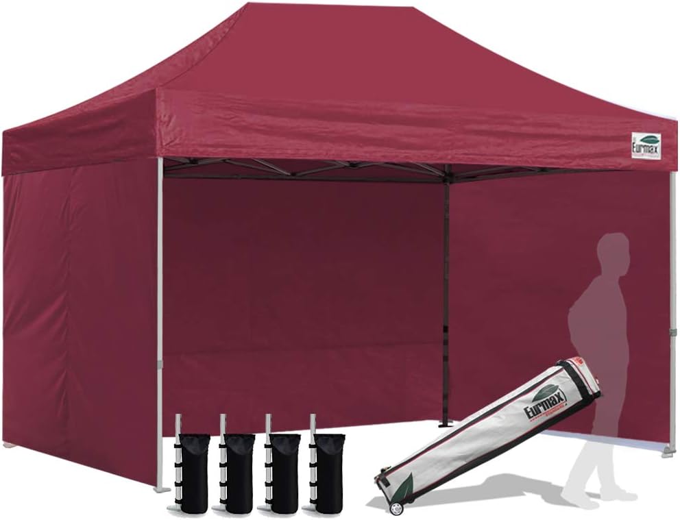 Eurmax USA 8x12 Pop Up Canopy Tent,Commercial Tent with Patented No-Tip Rolling Bag,4 Zippered Removable Walls,UV & Water Resistant Canopy Top,Heavy Duty Outdoor Gazebo,Instant Shelter(Burgundy)