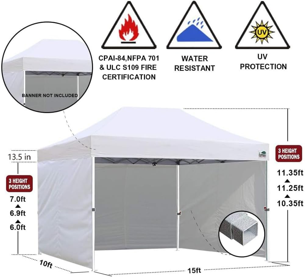 Eurmax USA 10x15 Pop Up Canopy Tent,Commercial Tent with Patented No-Tip Rolling Bag,4 Zippered Removable Walls,UV & Water Resistant Canopy Top,Heavy Duty Outdoor Gazebo,Instant Shelter(Burgundy)