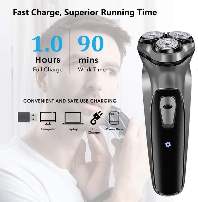 Electric Shavers for Bald Men, Electric Shaver Razor Men Type-C Rechargeable Shaving Beard Machine Intelligent Control Travel Lock (Color : Silver)