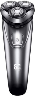 Rechargeable Waterproof IPX7 Electric Shaver Wet & Dry Rotary Shavers for Men Electric Shaving Razors with Pop-up Trimmer, Time Display, Quick Charge (Color : Silver)