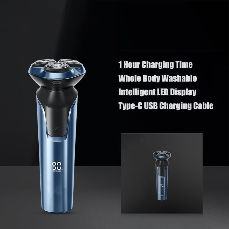 Electric Shavers for Men, Rotating 3 Cutter Heads Washable USB Rechargeable Electric Shaver Razor LED Smart Waterproof Shaving Machine