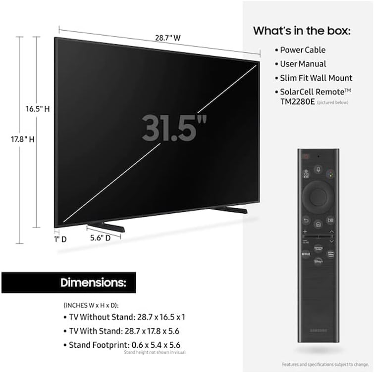 Samsung QN32LS03B 32 inch The Frame QLED 4K UHD Quantum HDR Smart TV + Deco Gear 4K HDMI 2.0 Cable w/Pure Copper Conductors x2 & CPS Exclusive 26 Month Protection Pack Bundle (BEACH-CPS-261000)