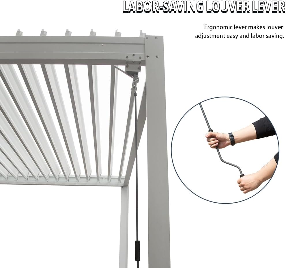 Domi Outdoor Pergola 10' x 20' Aluminum Louvered Pergola with Adjustable Roof, Aluminum Frame, Efficient Drainage System for Patio, Deck, Garden, White