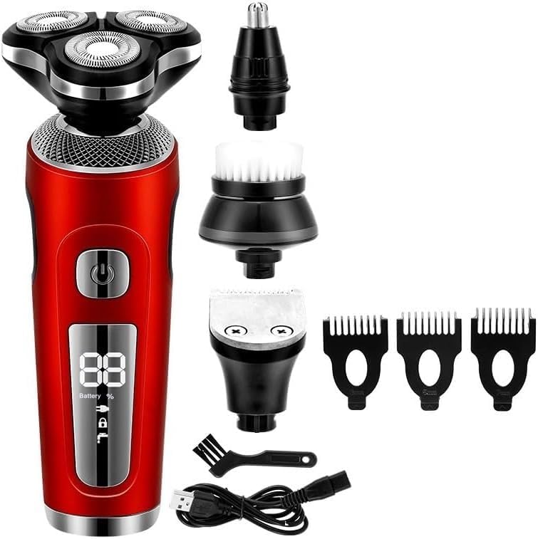 Head Shavers for Men, 4 in 1 Electric Shaver 3D Floating Cutters USB Fast Charge Shaving Razor Machine for Men Blades Portable Beard Trimmer Clipper (Color : Red)