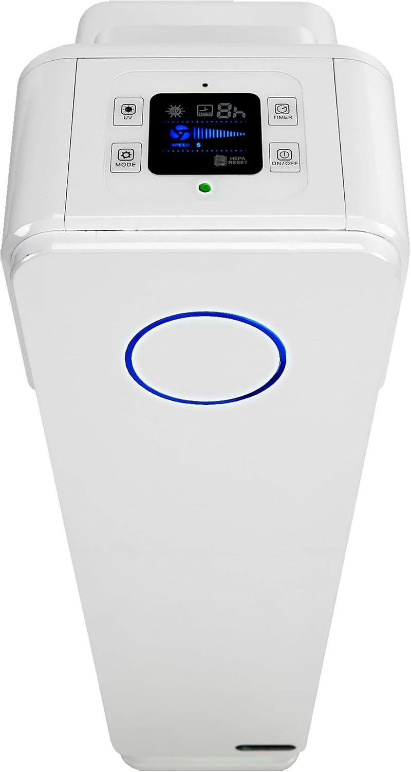 GermGuardian Air Purifier for Home with HEPA Pure Filter, for Wildfire Smoke, Pet Dander, Pollen, Odors, Large Rooms Up To 870 Sq. Ft., Removes 99.97% Pollutants, UV-C Light, 28', AC5350W, White