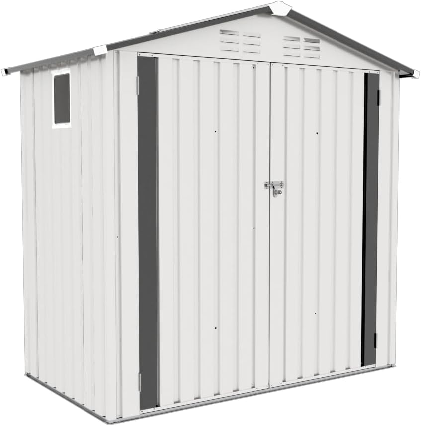 6X3.5 FT Metal Storage Shed Outdoor Tool Shed with Window, Lockable Door & Vents, Waterproof Backyard Garden Storage for Tools, Bikes, Sundries, Patio (White+Gray)