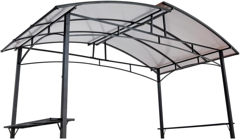 8x5FT Grill Gazebo, Black Steel Hardtop Outdoor Patio Canopy Part, BBQ Shelter with Side Shelves & Hanging Poles, UV-Protective Double-Tier Roof