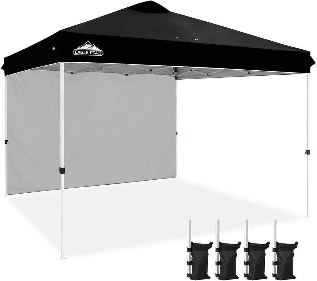 EAGLE PEAK Commercial Canopy 12x12 Pop Up Canopy Tent with 1 Sidewall, Easy Setup Heavy Duty Instant Event Shelter for Vendors & Markets, Outdoor Sun Shade, Black