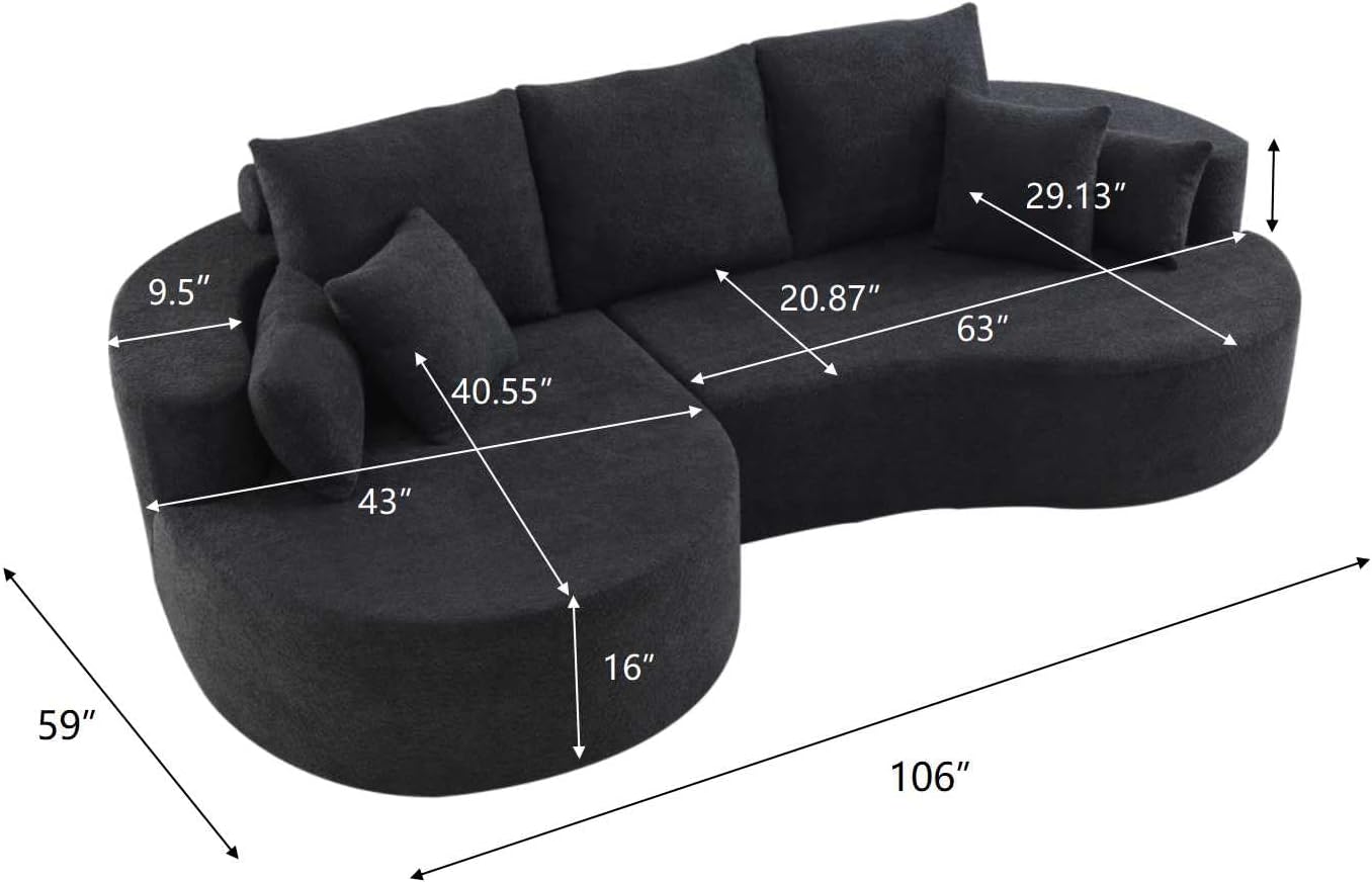 Christopher Knight Home Carden 106' Curved Modular Sectional Sofa, Fabric Upholstered Comfy Sofa Couch with Chaise Lounge, Modern Cloud Couch with Deep Seat, No Assembly Required, Black