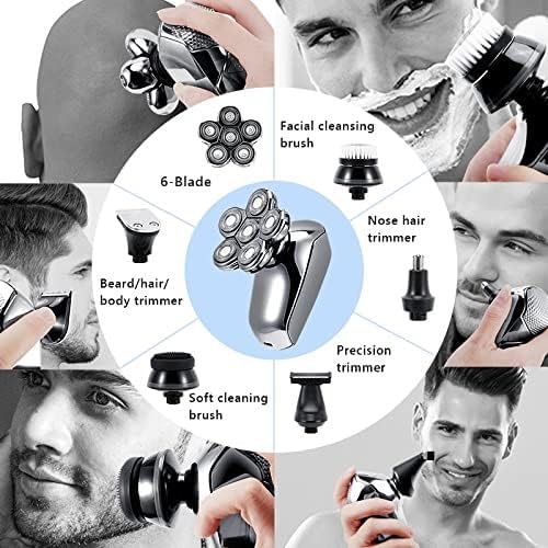 Electric Shavers for Bald Men, 6in1 Electric Razor Electric Shaver USB Rechargeable Shaving Machine for Men Beard Razor Wet-Dry Dual Use Water Proof Fast Charging