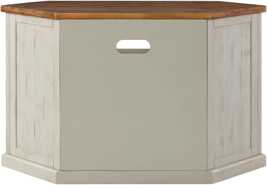 Martin Svensson Rustic Solid Wood TV Stand - Antique White and Honey Tobacco Finish - Hexagonal Shape and Farmhouse Design Entertainment Center with Shelves Included