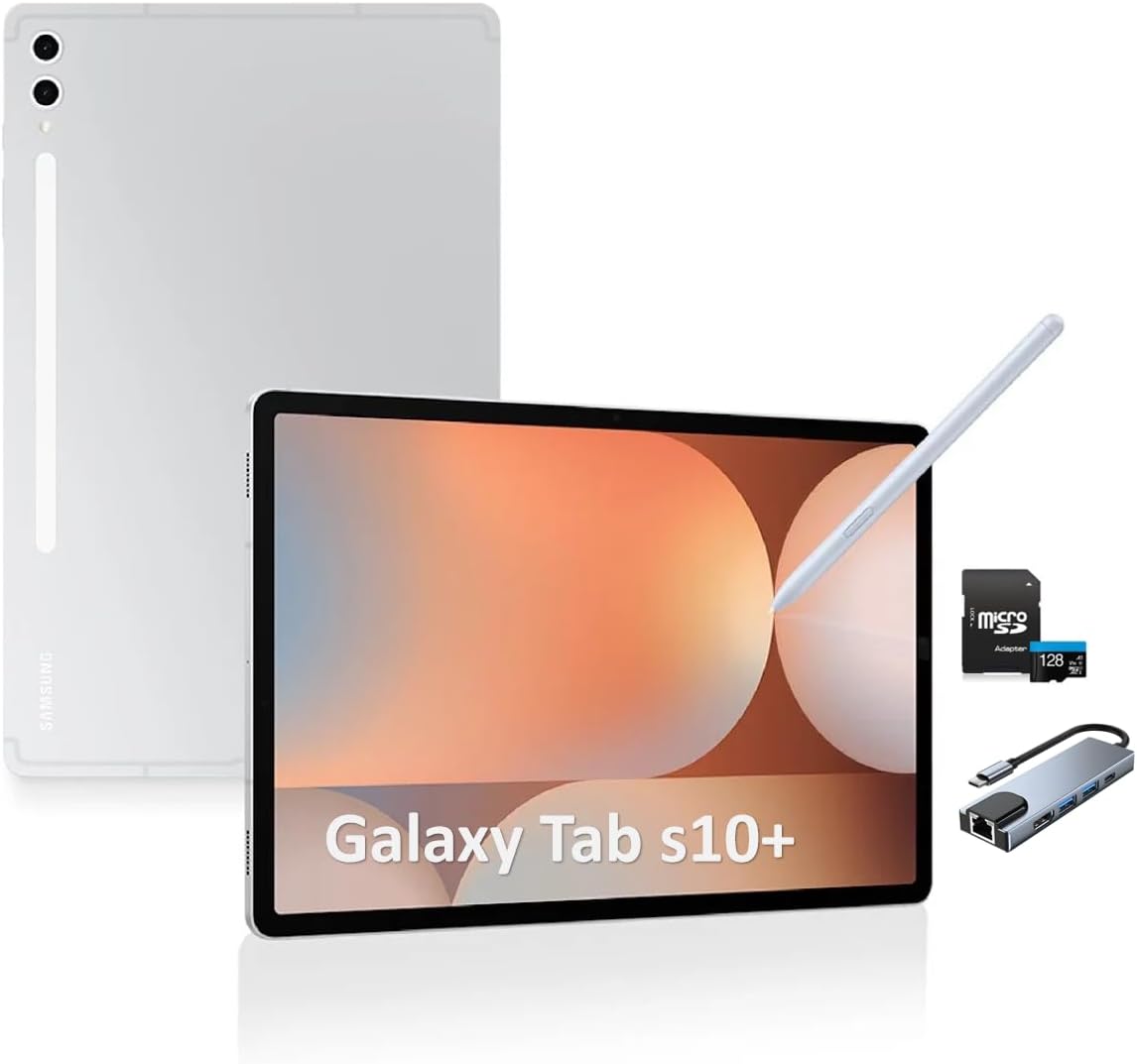 Samsung Galaxy Tab S10+ 512GB Tablet (US Version, Silver) – Wi-Fi Android Tablet Bundle with 128GB microSD Card & 5-in-1 USB-C Hub for Ports Expansion