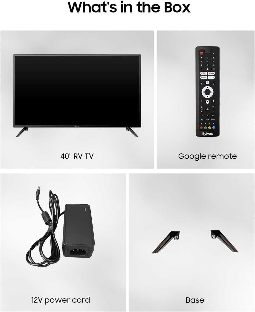 SYLVOX 40-Inch RV TV, 12 Volt Smart TV with Google OS, 178° Wide Viewing, HDMI/USB Ports, AC/DC Power, Voltage Protection for Camper, Motorhome and RV Use