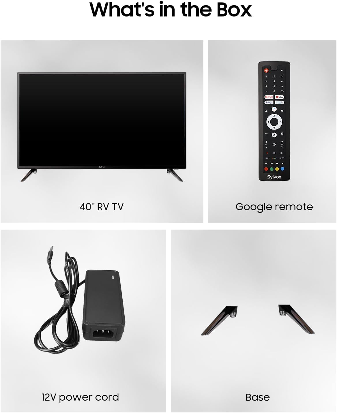 SYLVOX 40-Inch RV TV, 12 Volt Smart TV with Google OS, 178° Wide Viewing, HDMI/USB Ports, AC/DC Power, Voltage Protection for Camper, Motorhome and RV Use