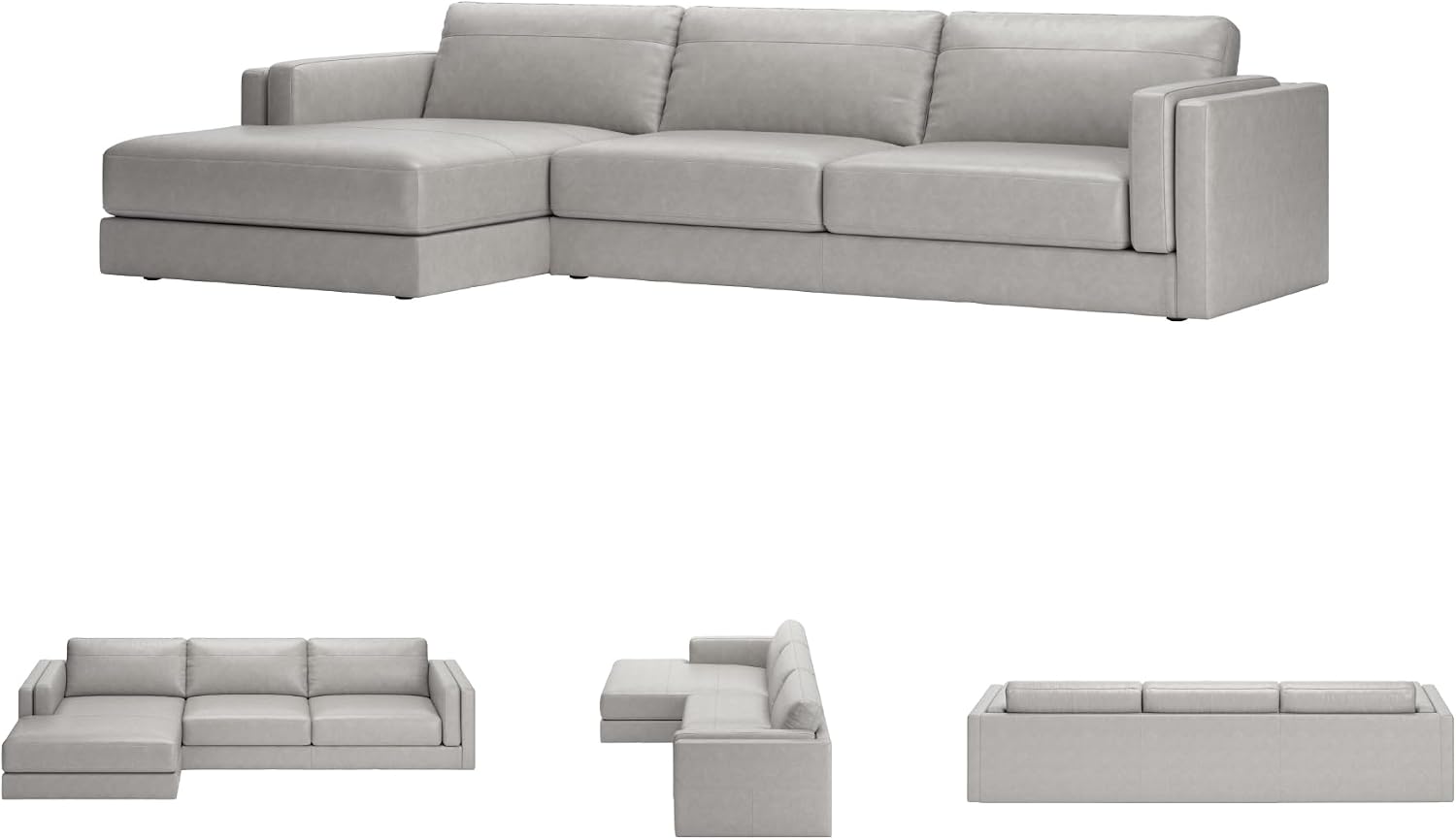 Signature Design by Ashley Amiata Modern L-Shaped Left-Arm Facing Leather Match 2-Piece Sectional with Chaise, Light Gray