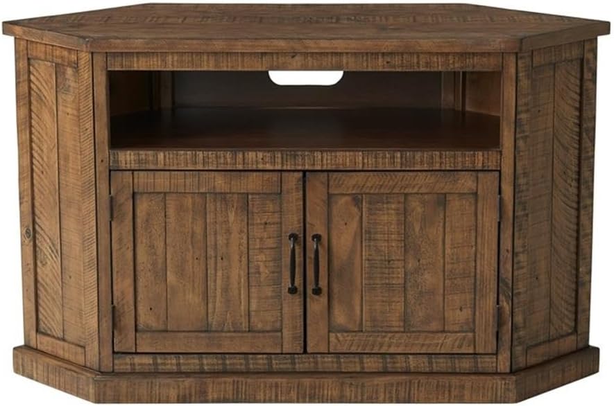 Martin Svensson Home Rustic Solid Wood Corner TV Stand- Natural Entertainment Center