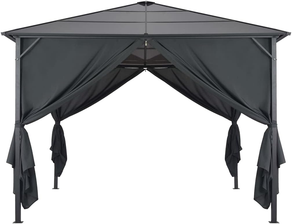 vidaXL Black Pavilion Gazebo with Curtains, Elegant Design, UV-Resistant Roof, Rust-Resistant Aluminum and Steel Frame, 4 Sidewalls, Easy to Assemble