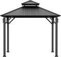 Modern Shade 10' x 10' Hardtop Gazebo with LED Lights, Galvanized Steel Roof and Frame, Heavy Duty Outdoor Canopy Shelter, Double Roofs Sunshade,Pavilion Gazebo for Backyard Patio, Backyard, Garden