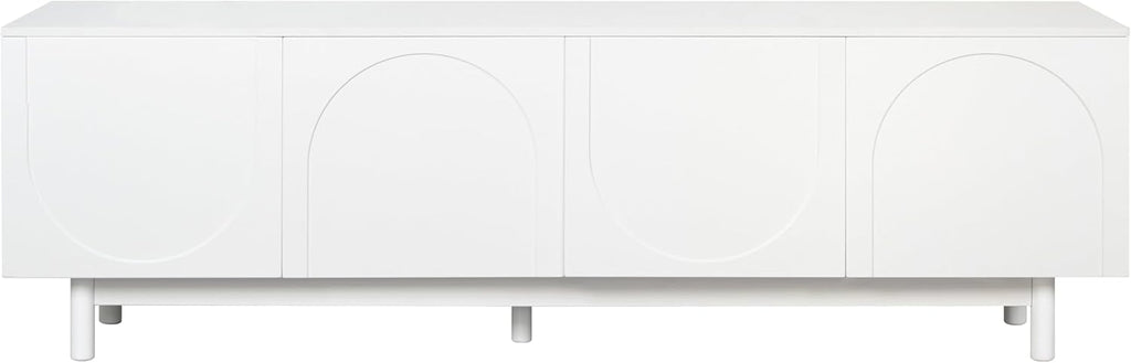 ON-TREND Graceful TV Stand with Arch Cabinets for TVs Up to 78'', Minimalist Entertainment Center with Solid Wood Legs, Practical Media Console with Adjustable Shelves for Living Room, White