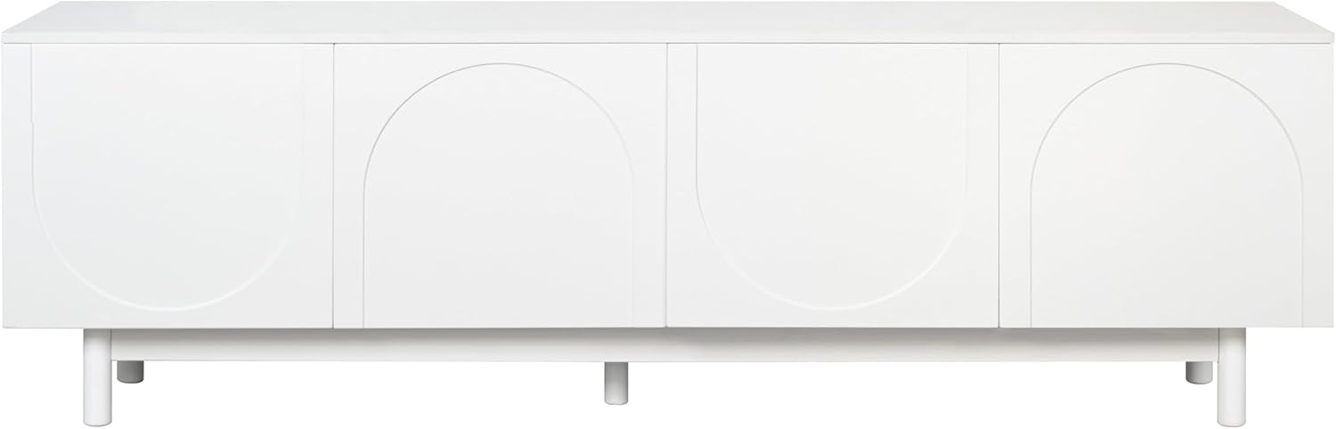 ON-TREND Graceful TV Stand with Arch Cabinets for TVs Up to 78'', Minimalist Entertainment Center with Solid Wood Legs, Practical Media Console with Adjustable Shelves for Living Room, White