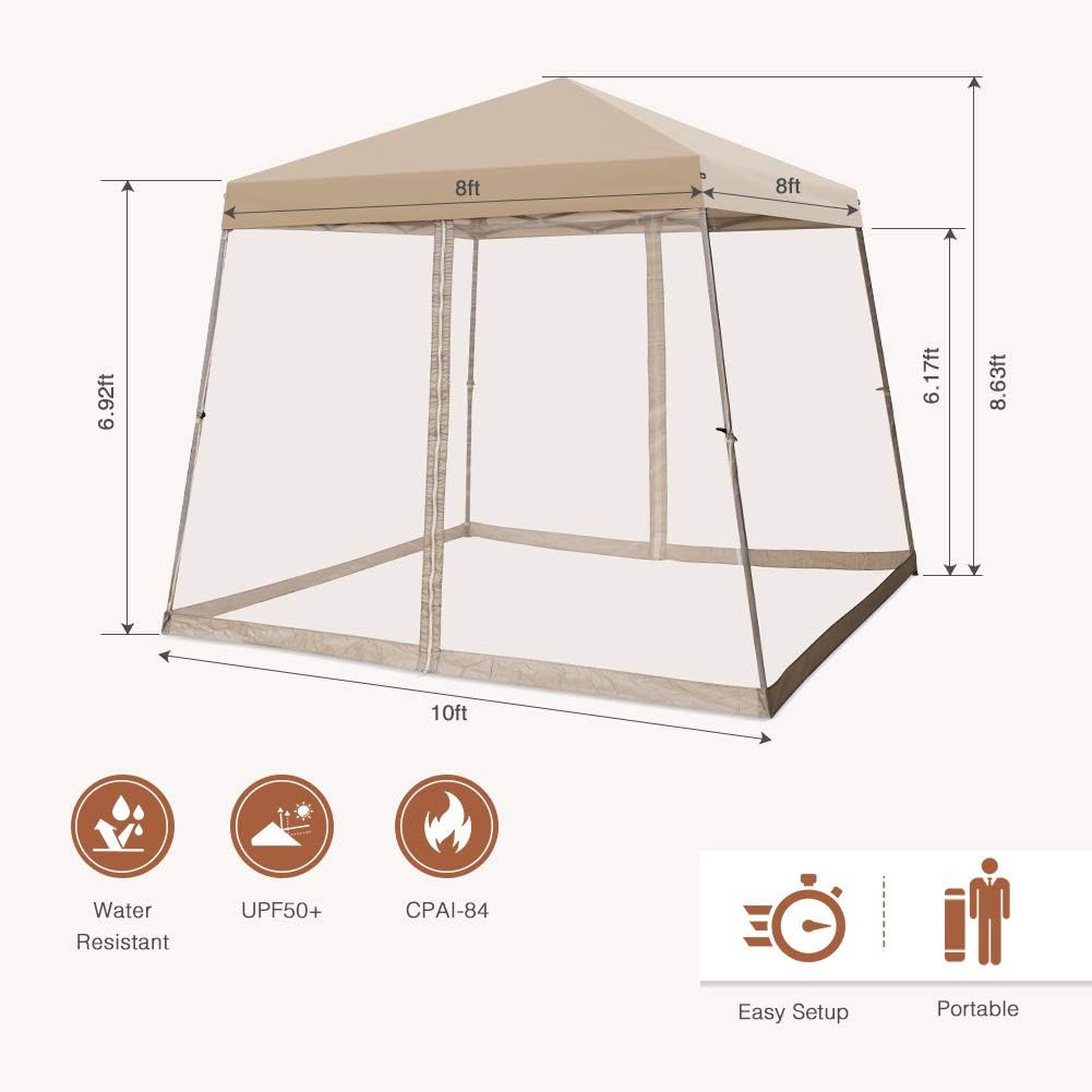 COOS BAY 10x10 Pop Up Canopy Tent with Screen Netting, Slant Leg Canopy with UPF 50+ UV Protection, 64 Sq Ft Shade, One Person Setup with Carry Bag, Beige