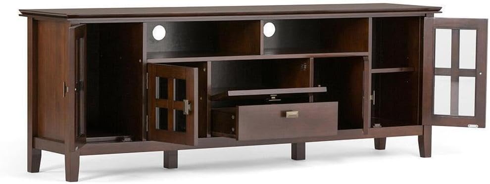 SIMPLIHOME Artisan TV Stand - 72 inch Wide Solid Wood Media Console in Natural Aged Brown, Contemporary Entertainment Center for Living Room for TVs up to 80 Inches with Drawers and Cable Management
