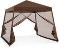COOS BAY 10x10 Pop Up Canopy Tent with Screen Netting, Slant Leg Canopy with UPF 50+ UV Protection, 64 Sq Ft Shade, One Person Setup with Carry Bag, Brown