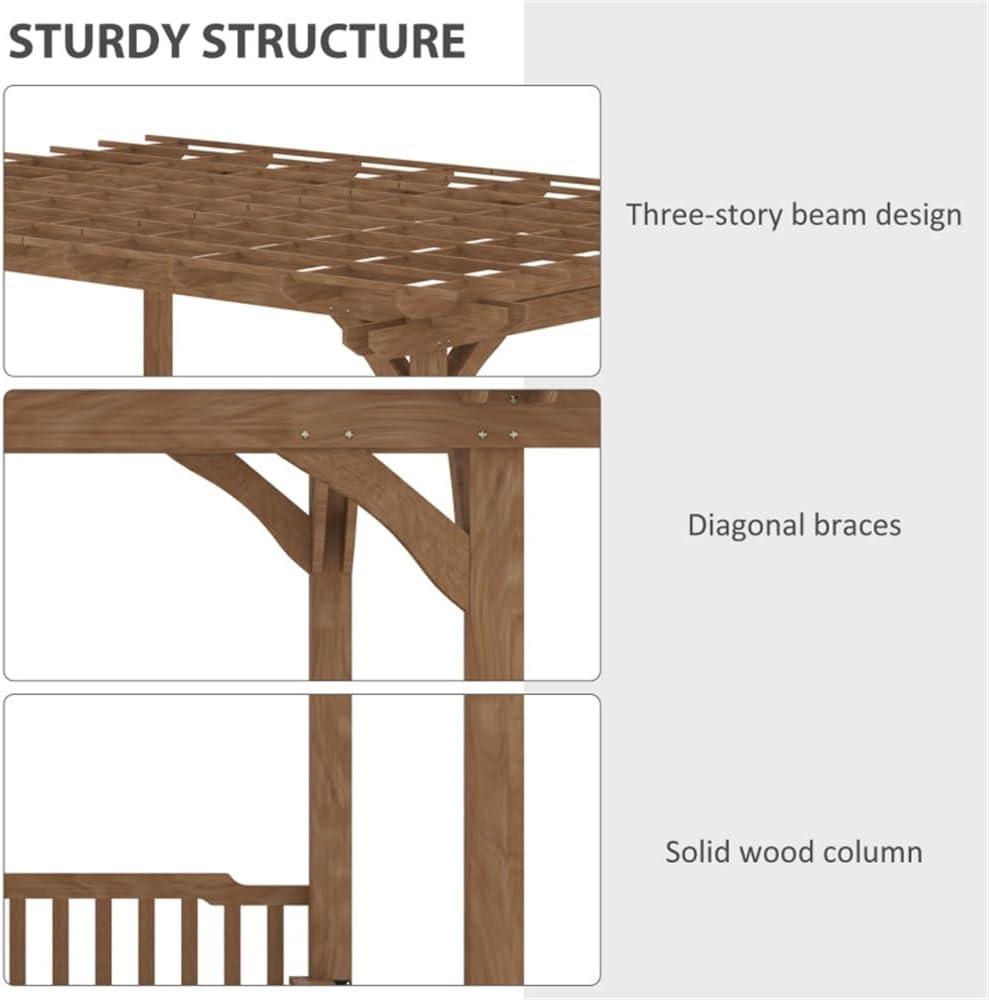 14 x 10 ft Wood Pergola with Bench Seat & Bar Table Quality Solid Wood Gazebo Pavilion for Backyard Deck Patio Outdoor Large Pergola Grape Trellis Grill Gazebo, Snow and Wind Supported