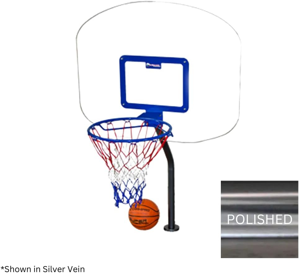 Global Pool Products Heavy Duty Basketball Hoop Set - in-Deck & Deck-Mounted - for Inground Swimming Pool - Stainless Steel Frame - 12' Offset with Net & Ball - GPPOTE-HDBBS-SS