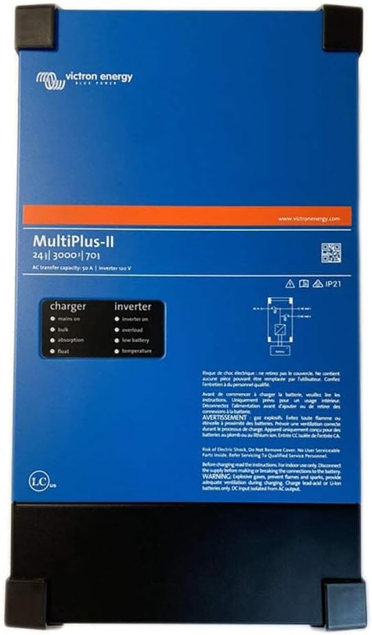 Victron Energy MultiPlus-II Pure Sine Wave Inverter Charger, UL-Certified, 24/3000/70-50 120V